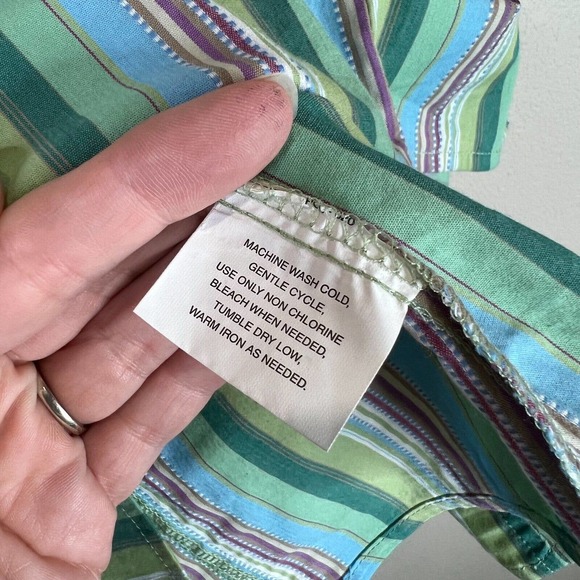 ALC Women's Striped Button Front‎ Blouse Top Stretch Long Sleeve Multicolor SZ L - Picture 6 of 9